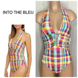 New. Plunge neck plaid swimsuit. Size 12. Regularly $89